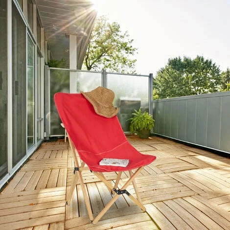Relaxdays Chaise Longue Bois, Butterfly Chair, HLP 93x52x72 Cm, Intérieur Et Extérieur, Transat Camping Avec Sac, Rouge – Image 5