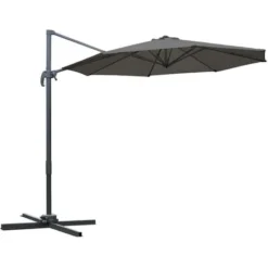 OUTSUNNY Parasol Déporté Octogonal Inclinable Rotatif 360° Manivelle Piètement Acier Mât Alu. Dim. Ø 2,95 X 2,5H M Polyester Haute Densité Gris