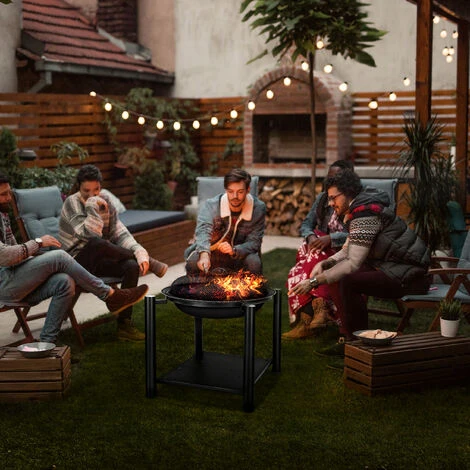 Tillvex Brasero Exterieur BBQ 3 En 1 Avec Pare-Ètincelles - Ø 55 Cm Foyer Poêle Pour Jardin, Terrasse Chauffage Avec Grille à Charbon + Couvercle Cheminée Feu Pour Barbecue Avec Tissonier – Image 3