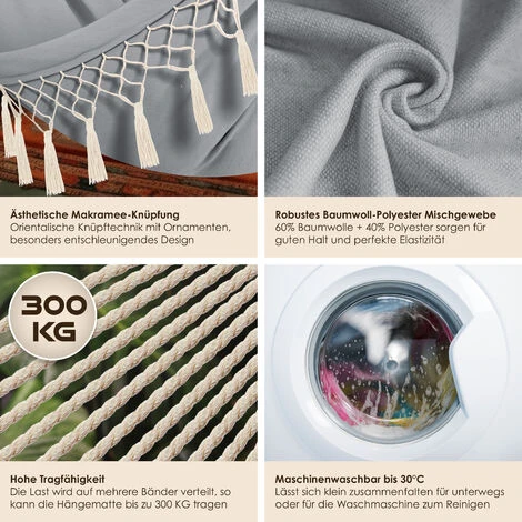 KESSER® Hamac D’une Charge Maximale De 300 kg, 320 x 150 cm. Capacité De Charge De 300 kg , 1 à 2 personnes, Respirant, Avec Franges, Résistant Aux Intempéries, Idéal Pour Camping Ou Jardin, Hamac En – Image 3