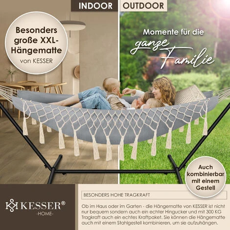 KESSER® Hamac D’une Charge Maximale De 300 kg, 320 x 150 cm. Capacité De Charge De 300 kg , 1 à 2 personnes, Respirant, Avec Franges, Résistant Aux Intempéries, Idéal Pour Camping Ou Jardin, Hamac En – Image 4