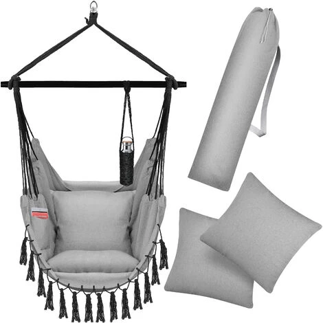 KESSER® Fauteuil Suspendu Avec 2 coussins, Porte-gobelet Et Rangement Pour Livres Fauteuil Suspendu Safari XXL Pour Adultes Et Enfants Hamac D’une Charge Maximum De 150 kg Siège Suspendu Avec Suppo