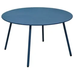 PROLOISIRS Table Basse De Jardin Ronde En Acier Rio - Bleu Ø 70 Cm