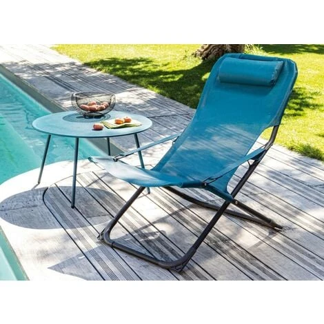 PROLOISIRS Table Basse De Jardin Ronde En Acier Rio - Bleu Ø 70 Cm – Image 2