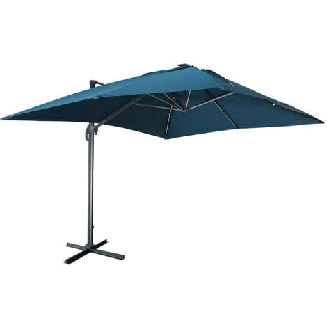 Parasol Déporté Solaire LED Rectangulaire 3x4m Haut De Gamme - Luce Bleu Canard - Parasol Excentré Inclinable. Rabattable Et Rotatif à 360°. Chargeur Solaire
