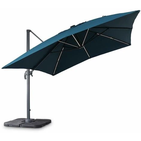 Parasol Déporté Solaire LED Rectangulaire 3x4m Haut De Gamme - Luce Bleu Canard - Parasol Excentré Inclinable. Rabattable Et Rotatif à 360°. Chargeur Solaire – Image 4
