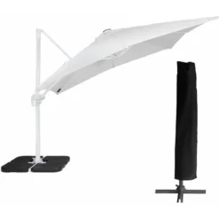 Parasol Déporté MOLOKAI Rectangulaire LED 3x4m Blanc + Housse