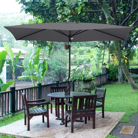 OUTSUNNY Parasol Rectangulaire Inclinable De Jardin Avec Manivelle Dim. 3L X 2l X 2,48H Cm Alu. Métal Polyester Haute Densité Anti UV 50+ Gris – Image 2