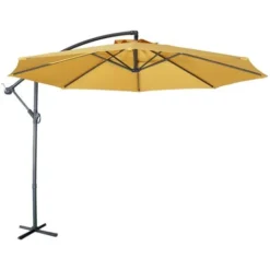 Parasol Déporté Rond 3x3m - Hardelot - Moutarde - Manivelle Anti-retour Toile Déperlante Facile à Utiliser