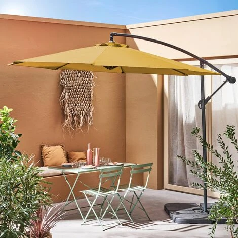 Parasol Déporté Rond 3x3m - Hardelot - Moutarde - Manivelle Anti-retour Toile Déperlante Facile à Utiliser – Image 2