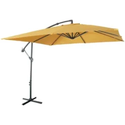 Parasol Déporté Carré 3x3m - Hardelot 3x3m - Moutarde - Manivelle Anti-retour Toile Déperlante Facile à Utiliser