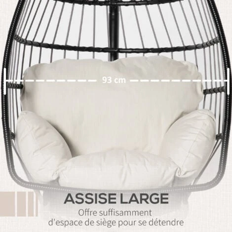 OUTSUNNY Fauteuil Suspendu De Jardin - Fauteuil Oeuf Suspendu - Balancelle Pliante - Coussin, Support Inclus - Dim. 101L X 101l X 188H Cm - Métal époxy PE Polyester Crème – Image 4