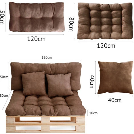 Coussins Pour Canapé Palette -Lot De 4 Coussins Pour Canapé Palette Intérieur/extérieur - Assise 120 X 80 X 10 Cm + Dossier 120 X 50 X 10 Cm + 2 Coussins Carrés - Coussin De Confort Pour Canapé Palett – Image 2