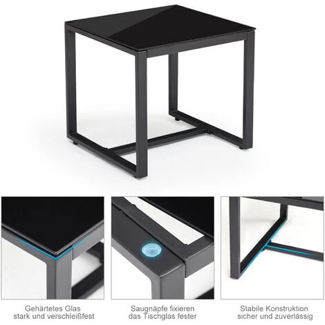 Salon De Jardin 2 Places 3 Pièces - 2 Chaises Et 1 Table Basse Plateau Verre Trempé Pour Jardin, Terrasse, Noir - IntimaTe WM Heart – Image 4