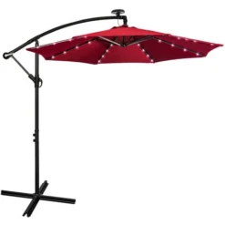 Parasol De Jardin Parasol Déporté 3M Exterieur Avec éclairage Solaire LED Pour Plage Terrasse, Piscine, Rouge - Mondeer