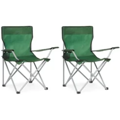 Lot De 2 Fauteuil Chaise De Camping Pliable Avec Porte-Gobelet ,Portable Pour Plage,Pêche, BBQ, Vert -IWMH