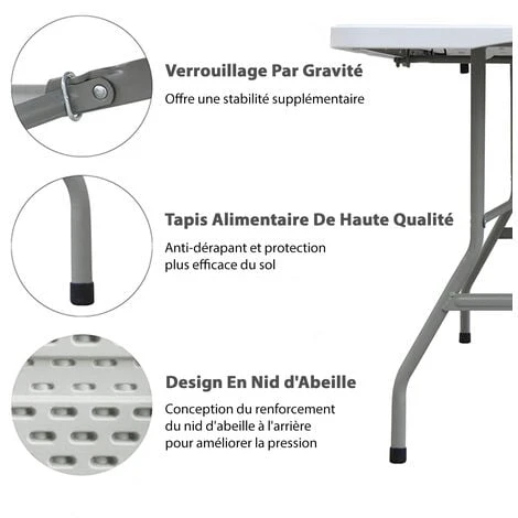 Table De Camping- Pique Nique - Pliable - Système De Transport Pratique - 180x70x74 Cm - Blanc - MaxxGarden. – Image 5