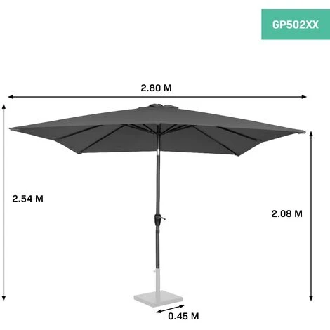 Parasol Inclinable Carré 2,8x2,8m - Voile Protection UV Indice 50+ - Housse De Protection - Gris – Image 2