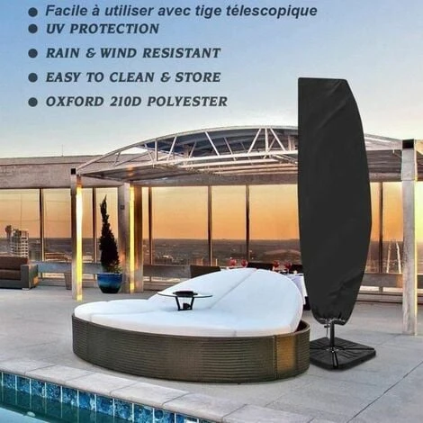 Housse De Protection Pour Parasol Déporté Grande 3 X 4m Avec Tige Télescopique Couverture Pour Parasol De Jardin Imperméable Anti-UV – Image 4
