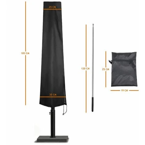 Housse De Protection Imperméable Et Anti-uv Pour Parasol - 183 X 25 - 35 Cm - Noir - Linxor – Image 2
