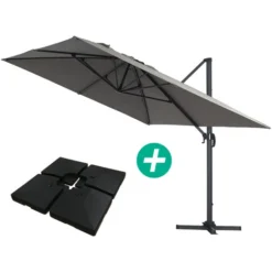 Parasol Jardin Déporté Alu Sun 4 - Rectangle - 3 X 4 M - Gris - Dalles à Lester Incluses