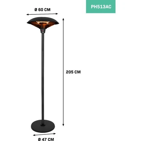 Chauffage De Terrasse 2000W - Chaleur Périphérique à 360 Degrés - Lampe à Infrarouge - Modèle Sur Pied - Eolo – Image 2