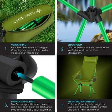 KESSER® Chaise De Camping Pliable Rabattable Avec Grand Dossier Chaise De Pêche Transportable Chaise De Camping Chaise Pliante Jusqu’à 120 Kg Chaise De Plage Chaise De Pêche Tabouret Pliant Avec – Image 4
