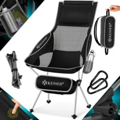 KESSER® Chaise De Camping Pliable Rabattable Avec Grand Dossier Chaise De Pêche Transportable Chaise De Camping Chaise Pliante Jusqu’à 120 Kg Chaise De Plage Chaise De Pêche Tabouret Pliant Avec