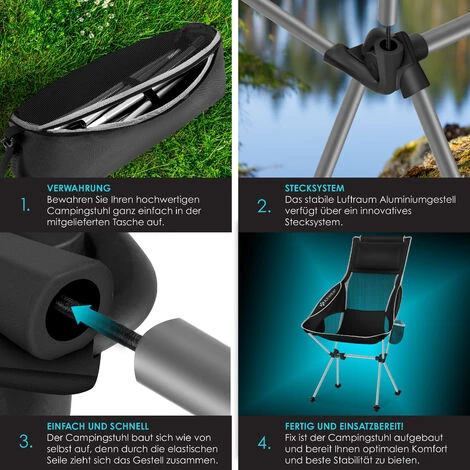 KESSER® Chaise De Camping Pliable Rabattable Avec Grand Dossier Chaise De Pêche Transportable Chaise De Camping Chaise Pliante Jusqu’à 120 Kg Chaise De Plage Chaise De Pêche Tabouret Pliant Avec – Image 4