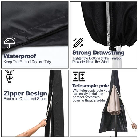 Randaco Housse De Parasol Coloris Au Choix Housse De Protection Parasol Protection UV Salon De Jardin Balcon,noir – Image 4