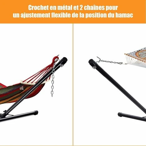 DREAMADE Support De Hamac En Fer Robuste Avec 2 Chaînes De Suspension, Pour Jardin, Balcon, Patio, Camping, 325X100X106CM, Charge Maximale 150KG, Noir – Image 2