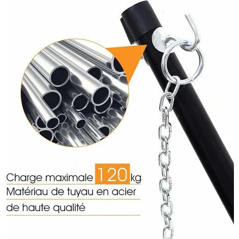 DREAMADE Support De Hamac En Fer Robuste Avec 2 Chaînes De Suspension, Pour Jardin, Balcon, Patio, Camping, 325X100X106CM, Charge Maximale 150KG, Noir – Image 3