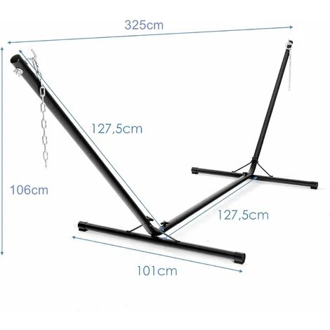 DREAMADE Support De Hamac En Fer Robuste Avec 2 Chaînes De Suspension, Pour Jardin, Balcon, Patio, Camping, 325X100X106CM, Charge Maximale 150KG, Noir – Image 5