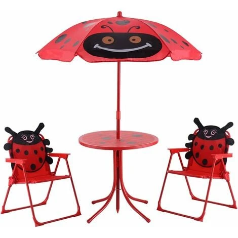 DREAMADE Chaise Table Parasol Enfant, Ensemble De Jardin Pour Enfant Extérieur, Charge Maximale De Chaise 30 KG Avec Parasol Réglable, Matière Tissu Oxford, Idéal Pour Terrasse Balcon Jardin, Rouge