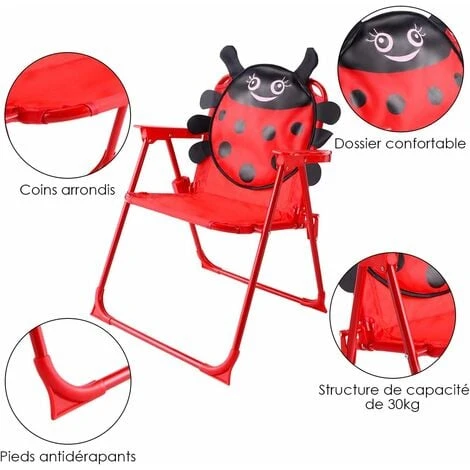 DREAMADE Chaise Table Parasol Enfant, Ensemble De Jardin Pour Enfant Extérieur, Charge Maximale De Chaise 30 KG Avec Parasol Réglable, Matière Tissu Oxford, Idéal Pour Terrasse Balcon Jardin, Rouge – Image 3