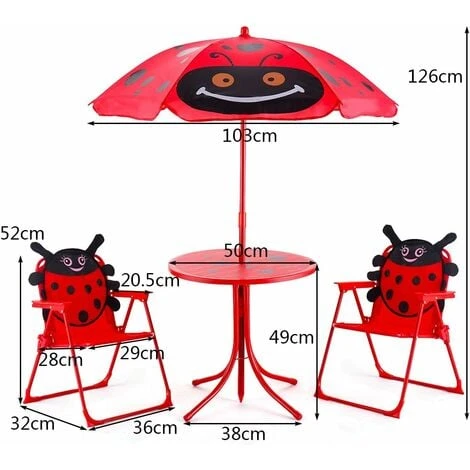 DREAMADE Chaise Table Parasol Enfant, Ensemble De Jardin Pour Enfant Extérieur, Charge Maximale De Chaise 30 KG Avec Parasol Réglable, Matière Tissu Oxford, Idéal Pour Terrasse Balcon Jardin, Rouge – Image 5
