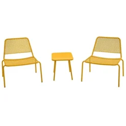 Salon De Jardin 2 Places Sakura En Acier Jaune Solaire 2 Fauteuils + 1 Table - Meuble De Jardin
