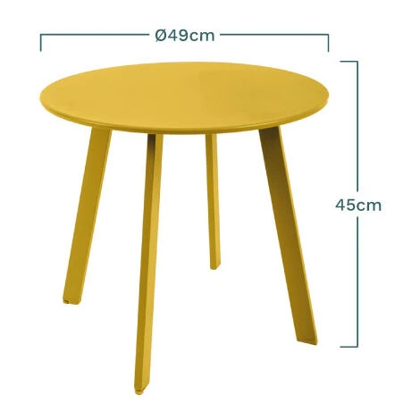 Table D'appoint, Table Basse Ronde De Jardin Jaune En Acier Epoxy 49X45CM- Meuble De Jardin – Image 4