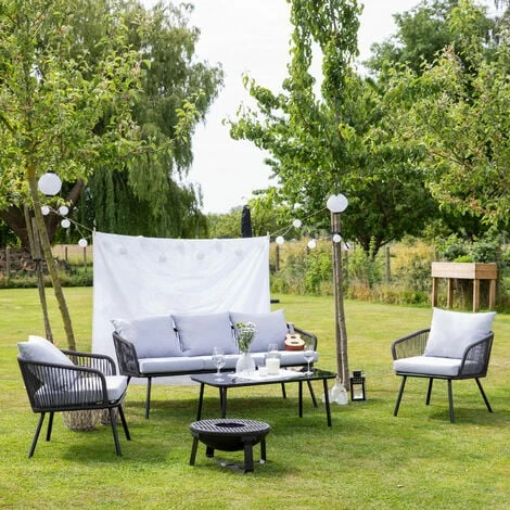 Salon De Jardin En Corde OUVÉA Gris Clair - 5 Places – Image 2