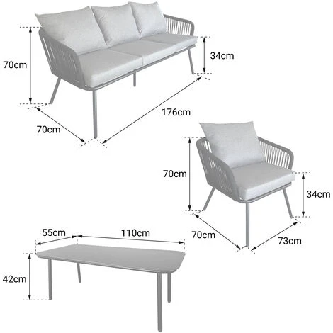 Salon De Jardin En Corde OUVÉA Gris Clair - 5 Places – Image 5