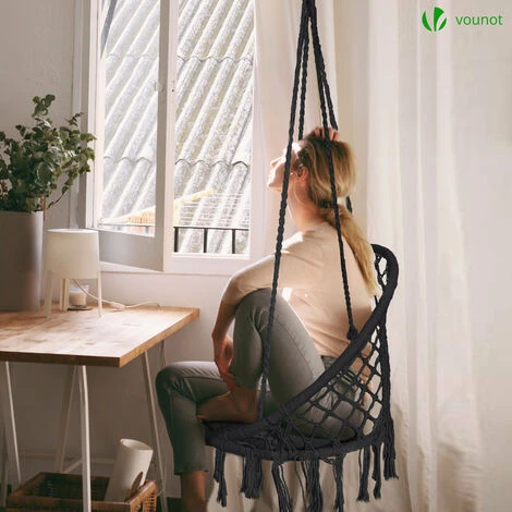 Fauteuil Suspendu Avec Coussin Rond Noir – Image 2