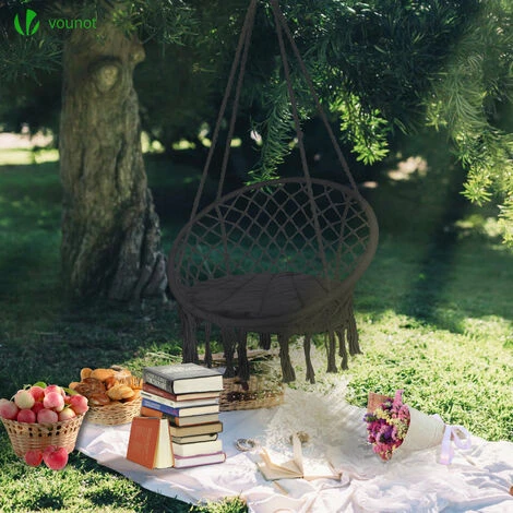 Fauteuil Suspendu Avec Coussin Rond Noir – Image 3