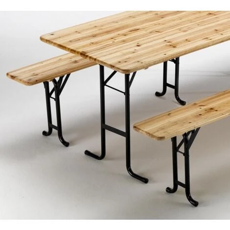 Table De Brasserie Bancs En Bois 3 Pieds Pliants Festival Jardin 220x80 – Image 2
