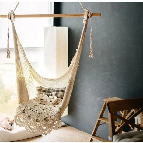 Fauteuil Suspendu Bohème écru Design Macramé - Naturel 120100130cm – Image 5