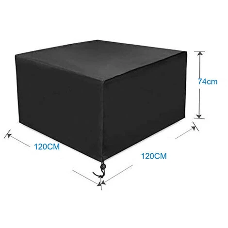 Housse Pour Mobilier De Jardin,Housse De Protection Large Pour Salon De Jardin Carré 120x120x74cm Noir FUIENKO – Image 2