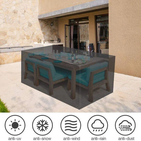 Housse Pour Mobilier De Jardin,Housse De Protection Large Pour Salon De Jardin Carré 120x120x74cm Noir FUIENKO – Image 4