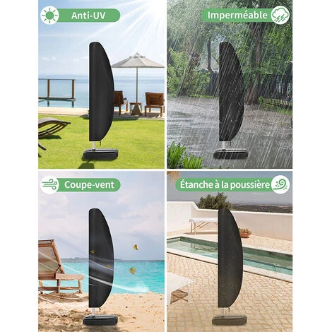 Housse De Protection Pour Parasol Déporté, Pour Parasol De Jardin à Mât Excentré En 210D 265 X 40 / 70 / 50cm Noir FUIENKO – Image 2