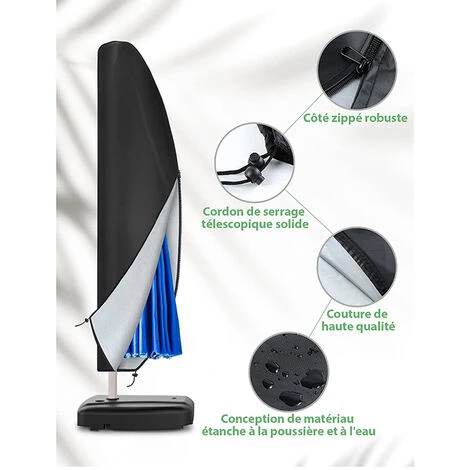 Housse De Protection Pour Parasol Déporté, Pour Parasol De Jardin à Mât Excentré En 210D 265 X 40 / 70 / 50cm Noir FUIENKO – Image 4