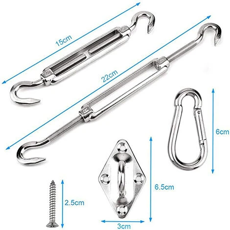 Kit De Fixation Pour Voile D'ombrage, Acier Inoxydable Soleil Voile D'ombrage Kit De Fixation Pour Triangle Et Carré, Rectangle, Du Soleil Voile D'ombrage Accessoires De Fixation M6 -VEBTles – Image 2