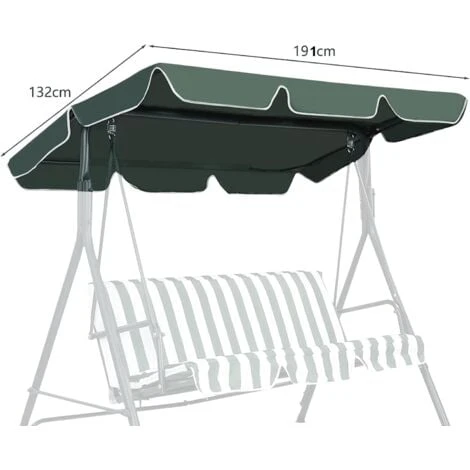 RELAX4LIFE Toit De Rechange Pour Balancelle, Toit De Balançoire Toile Épaisse à 160G/M2 Imperméable Et Anti-UV En Polyester (191x132CM, Vert) – Image 3